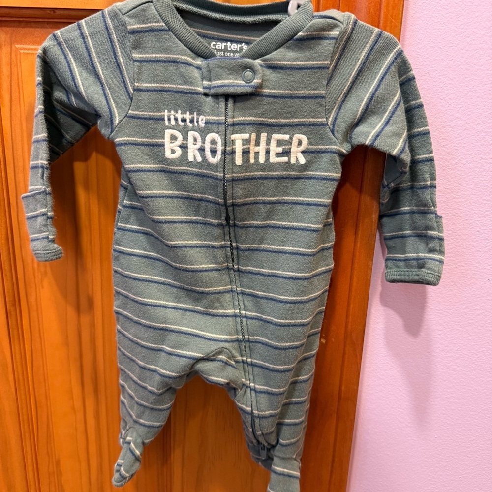 Carter's Striped Little Brother Footie - Green and White